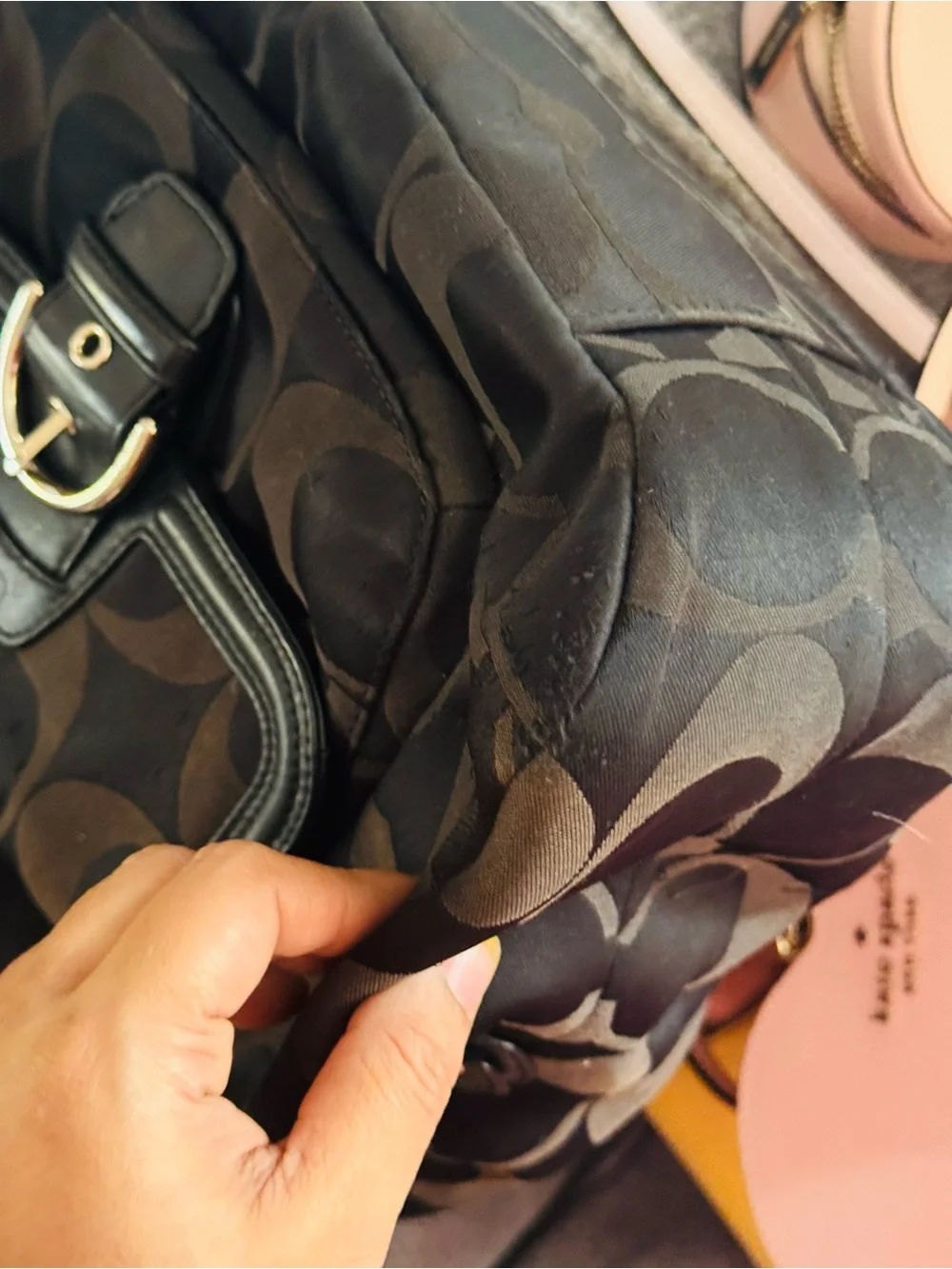 Coach Brown and Black Signature Canvas Shoulder Bag